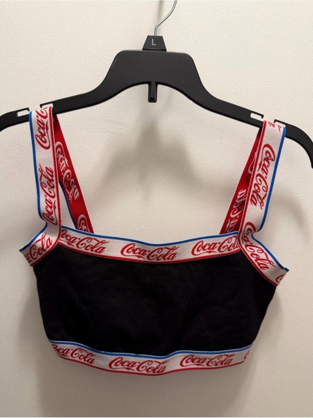 Coca Cola Black Crop Tank with Red & White Logo Trim